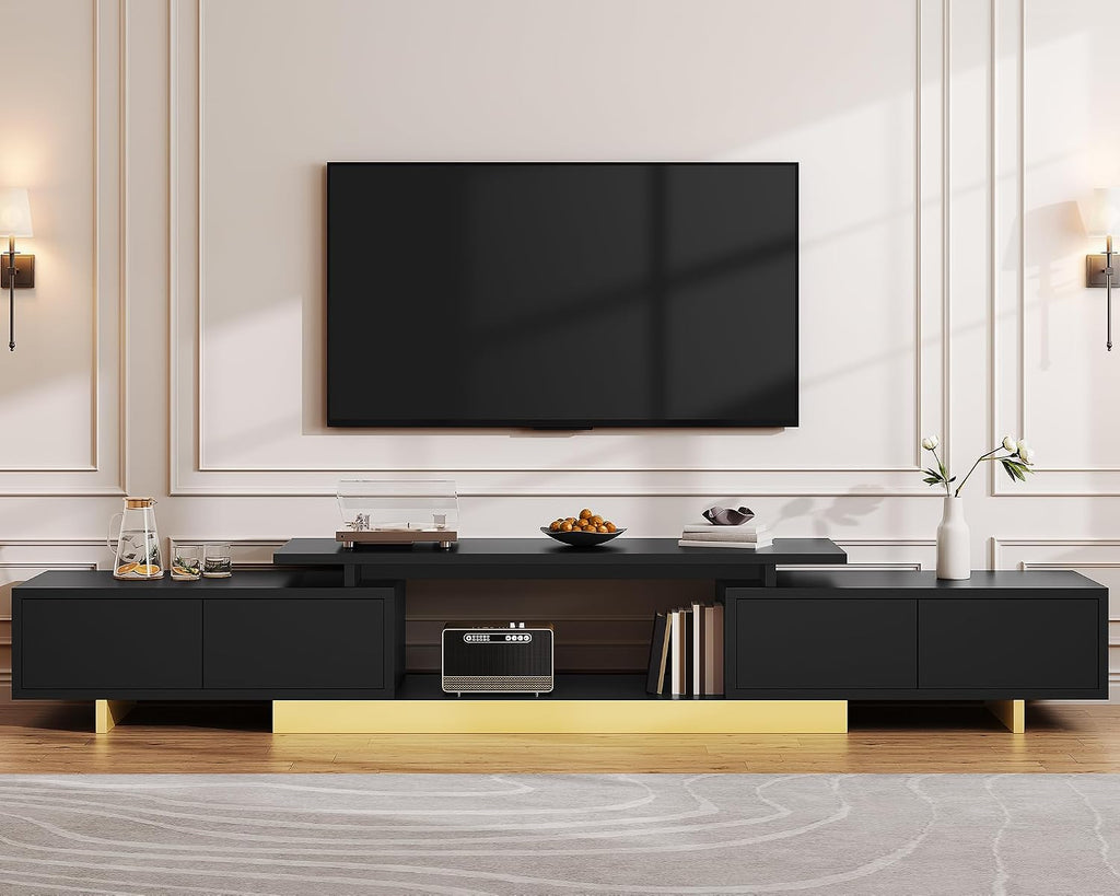YITAHOME Extendable Entertainment Center 63 to 89 Inches, Modern TV Stand with 2 Door Cabinets and Open Shelf, Adjustable Length TV Console for Living Room, Black