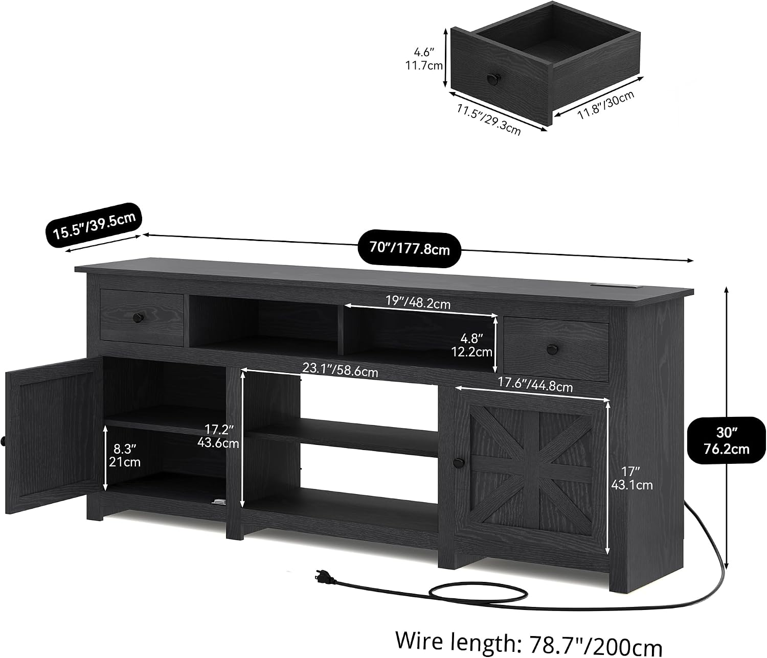 YITAHOME TV Stand for 75/80 Inch TV, Entertainment Center, TV Cabinet with Drawers and Power Outlet, Black TV Console for Living Room Furniture (70 Inch Lenght 30 Inch High) | with Drawers, Power Outlet, Furniture