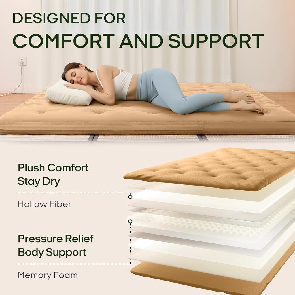 ZonLi Japanese Floor Futon Mattress Twin Size 75'x 39', 100% Cotton Cover 4'' Thicken Tatami Mattress, Foldable Sleeping Pad, Portable Dormitory Tatami Mat, Roll Up Floor Lounger Bed for Adult