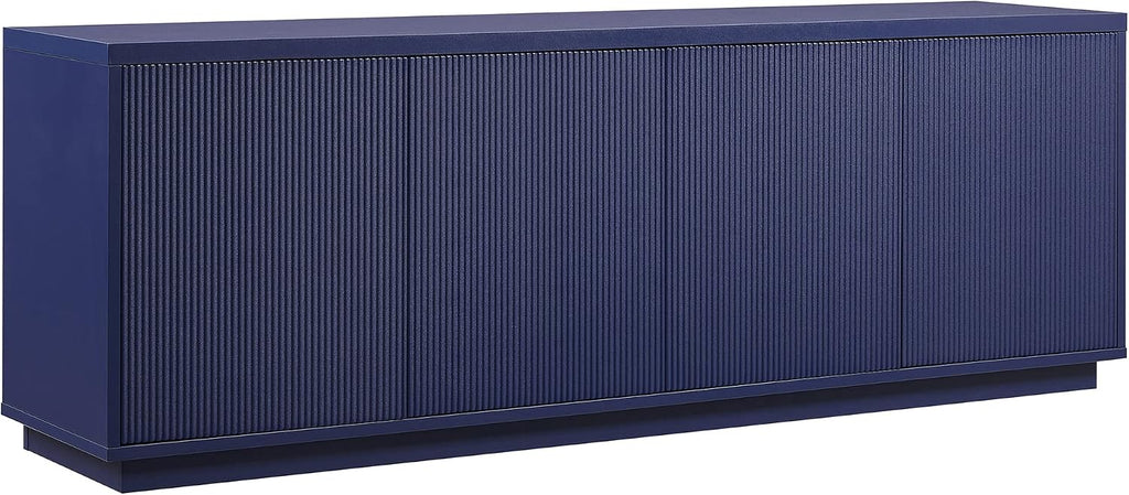 Henn&Hart Fluted TV Stand for TVs up to 75' with 2 Concealed Ribbed Storage Cabinets and Adjustable Shelves for Living Room, Family Room, or Office, Navy