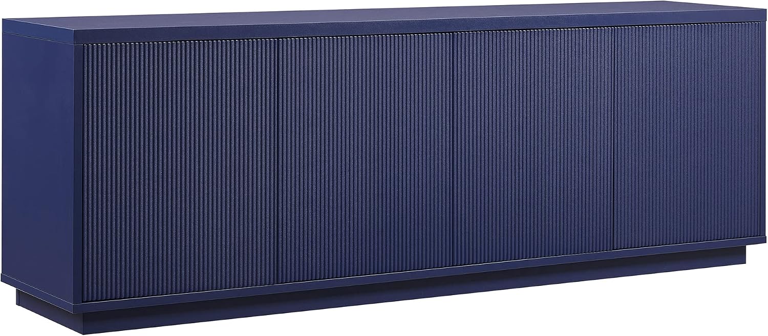 Henn&Hart Fluted TV Stand for TVs up to 75' with 2 Concealed Ribbed Storage Cabinets and Adjustable Shelves for Living Room, Family Room, or Office, Navy