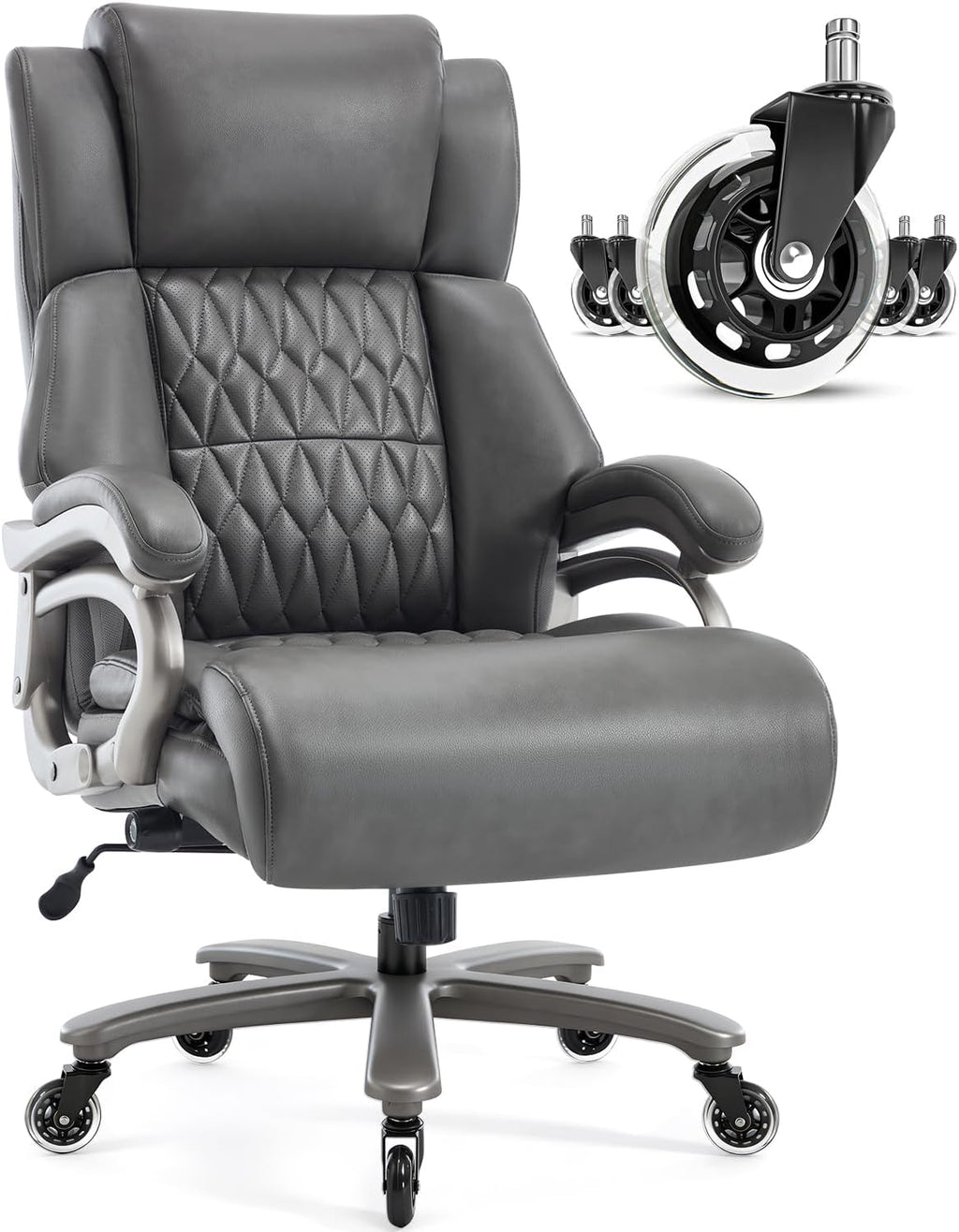 Big and Tall 400lbs Office Chair - Adjustable Lumbar Support Quiet Rubber Wheels Heavy Duty Metal Base, High Back Large Executive Computer Desk, Thick Padded Ergonomic Design for Back Pain