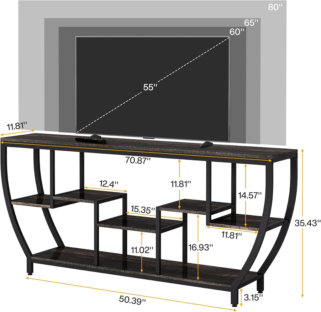 Tribesigns TV Stand for Televisions up to 80 Inches, 70.9 Inches Entertainment Center with Storage Shelves, Wood TV Media Console Table Unit for Living Room, Bedroom, Dark Grey