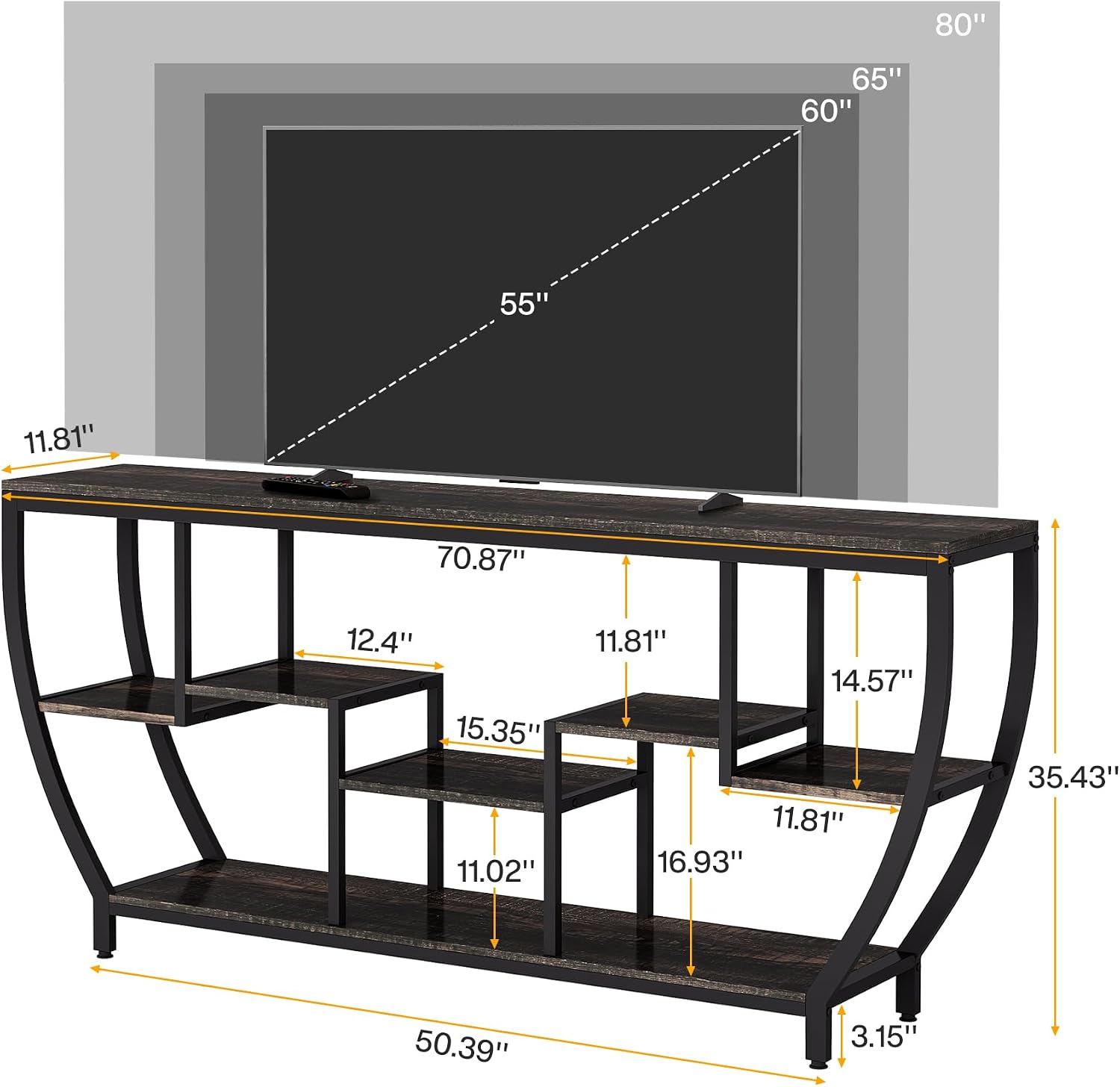 Tribesigns TV Stand for Televisions up to 80 Inches, 70.9 Inches Entertainment Center with Storage Shelves, Wood TV Media Console Table Unit for Living Room, Bedroom, Dark Grey
