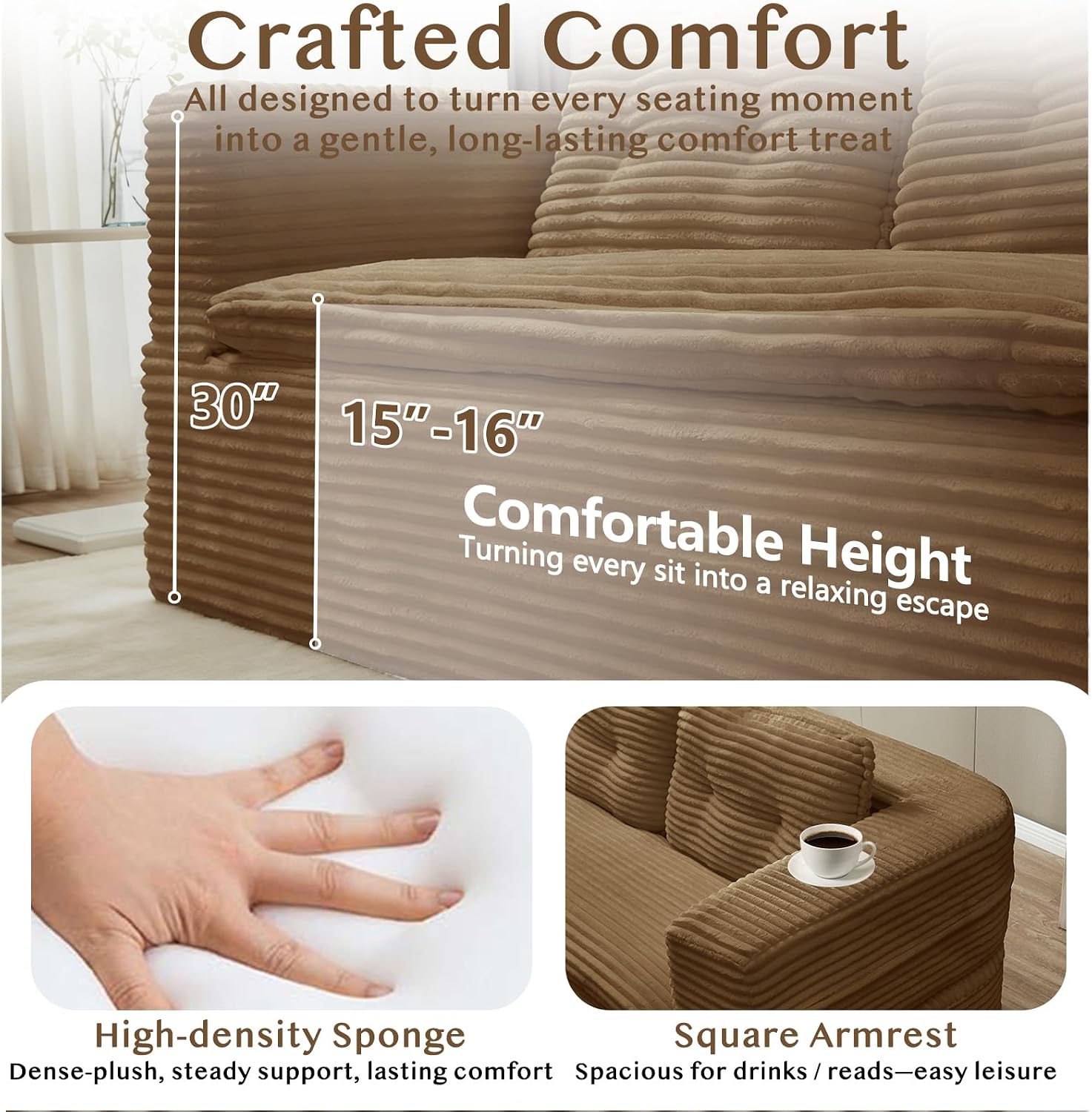 80'' Futon Sofa Bed, King Size Foldable Sleeper Sofa, Corduroy Boneless Loveseat Couch with Chaise Lounge, 3 Pillows, Blanket, Upholstered Sectional Couches for Living Room, Bedroom, Camel