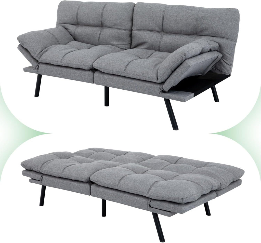 MUUEGM 71' Convertible Futon Sofa Bed, Upholstered Small Futon Couches with Adjustable Backrest, Loveseat Sleeper Bed for Compact Living Room Studio Office (Silver Grey)