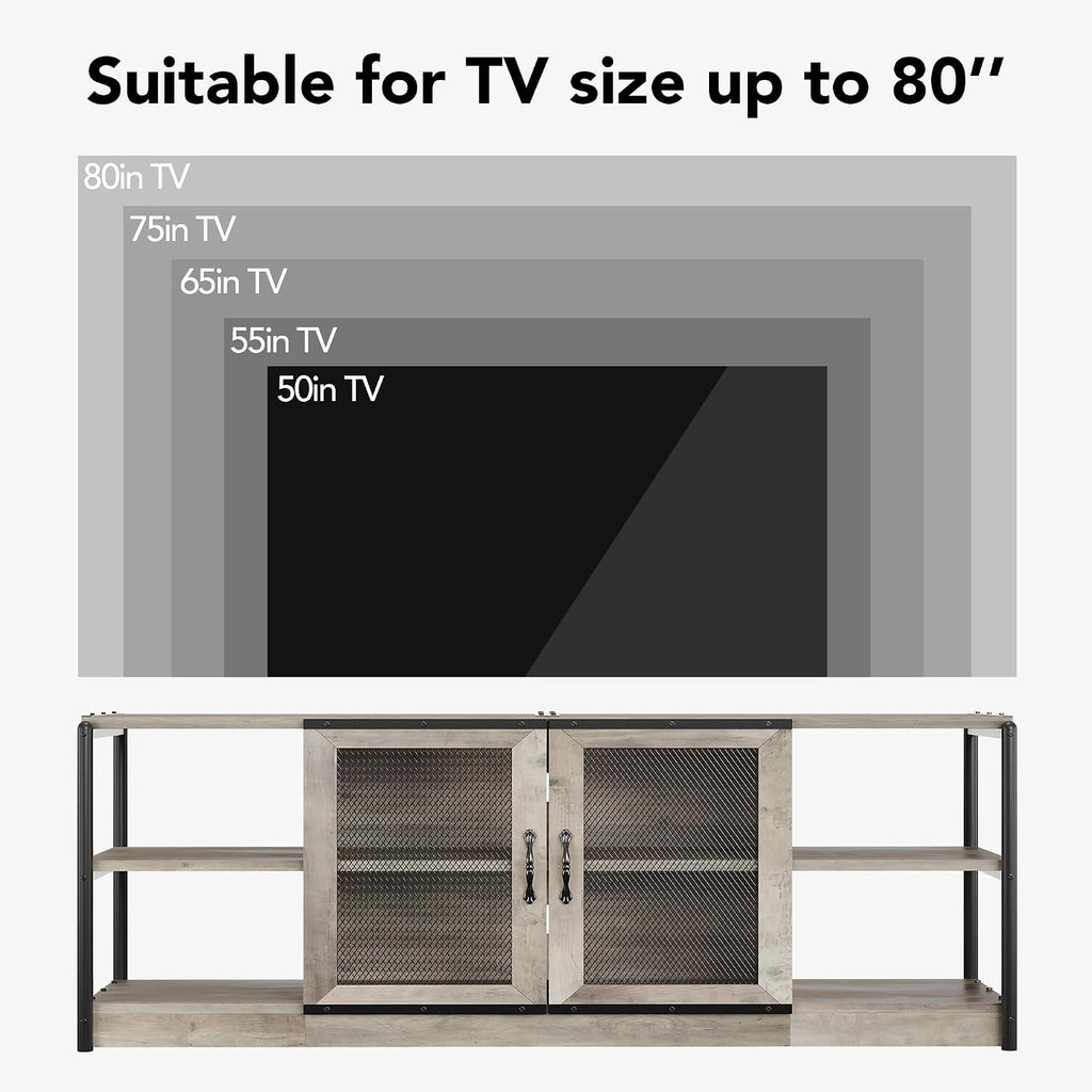 IDEALHOUSE Farmhouse TV Stand for 75/80 inches TVs, Entertainment Center with Storage Cabinet, Industrial Media Console Cabinet Table, Living Room Media Furniture, Grey