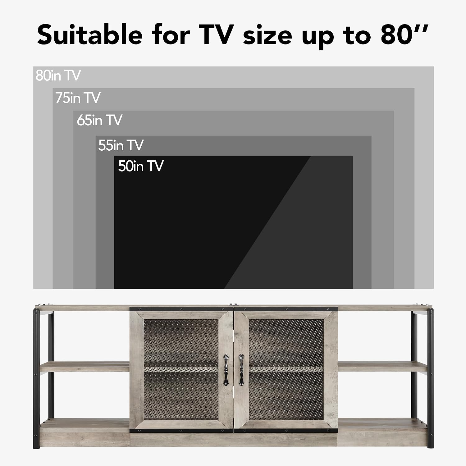 IDEALHOUSE Farmhouse TV Stand for 75/80 inches TVs, Entertainment Center with Storage Cabinet, Industrial Media Console Cabinet Table, Living Room Media Furniture, Grey