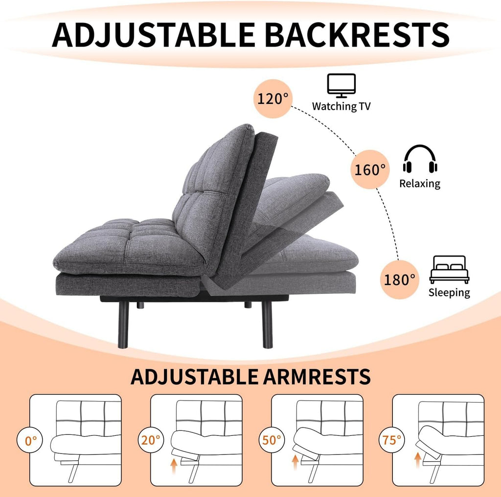 MUUEGM Convertible Futon Sofa Bed Memory Foam 71' Sofabed Modern Loveseat Sleeper Sofa with Adjustable Backrest & Armrest for Small Space Office Couch for Living Room,Apartment,Office