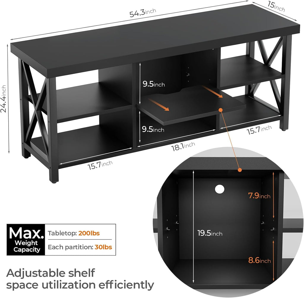 GreenForest TV Stand for TV up to 65 inches, Entertainment Center with 6 Storage Cabinet for Living Room, 55 inch Farmhouse Television Stands Console Table, Industrial TV stands for Living Room, Black