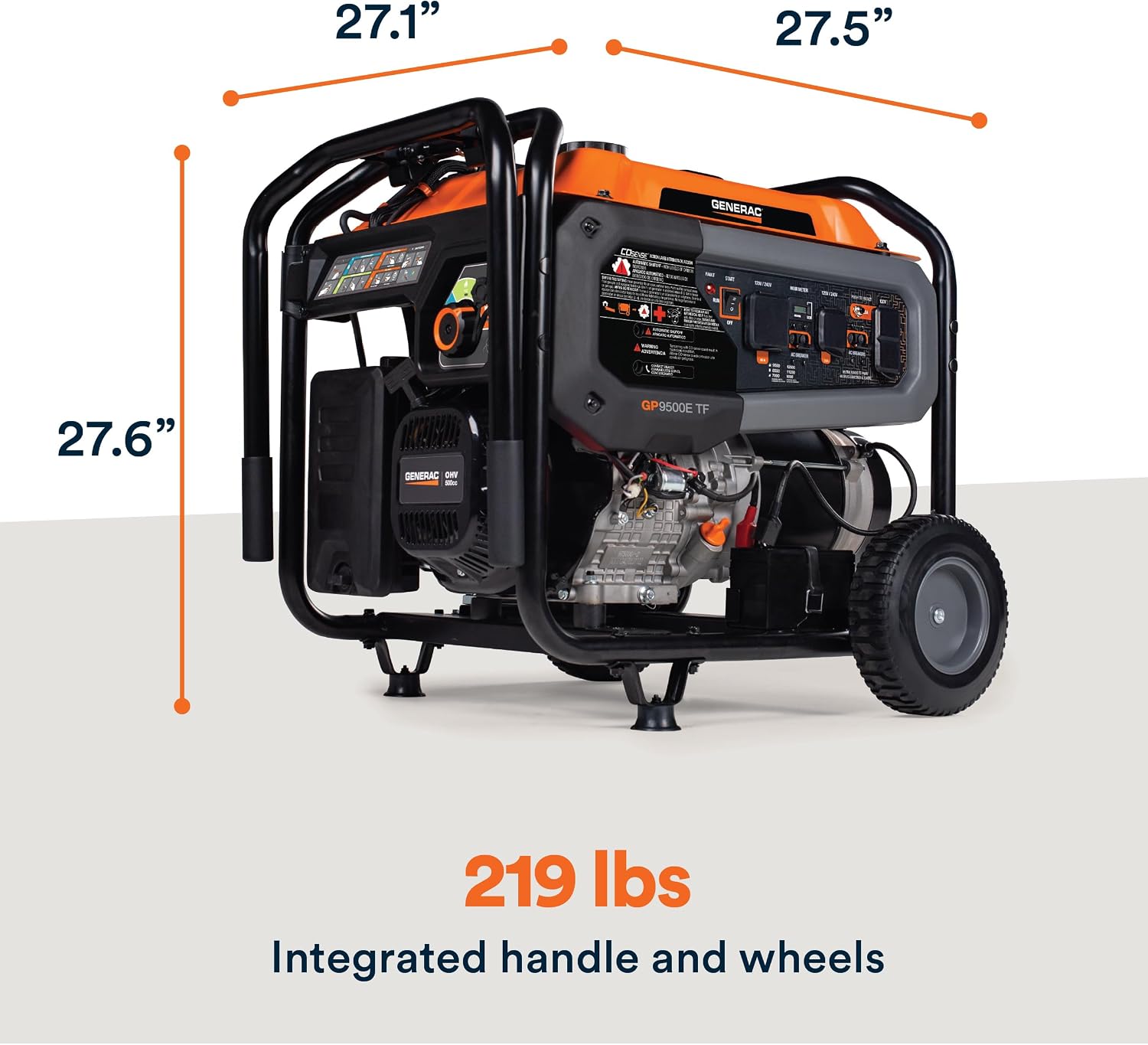 Generac 12,500 Starting Watt Tri-Fuel Portable Generator - Electric Start - Gas, Propane or Natural Gas - Home Backup, Jobsite, or RV - Quiet Operation - Long Runtime - 50-State Compliant