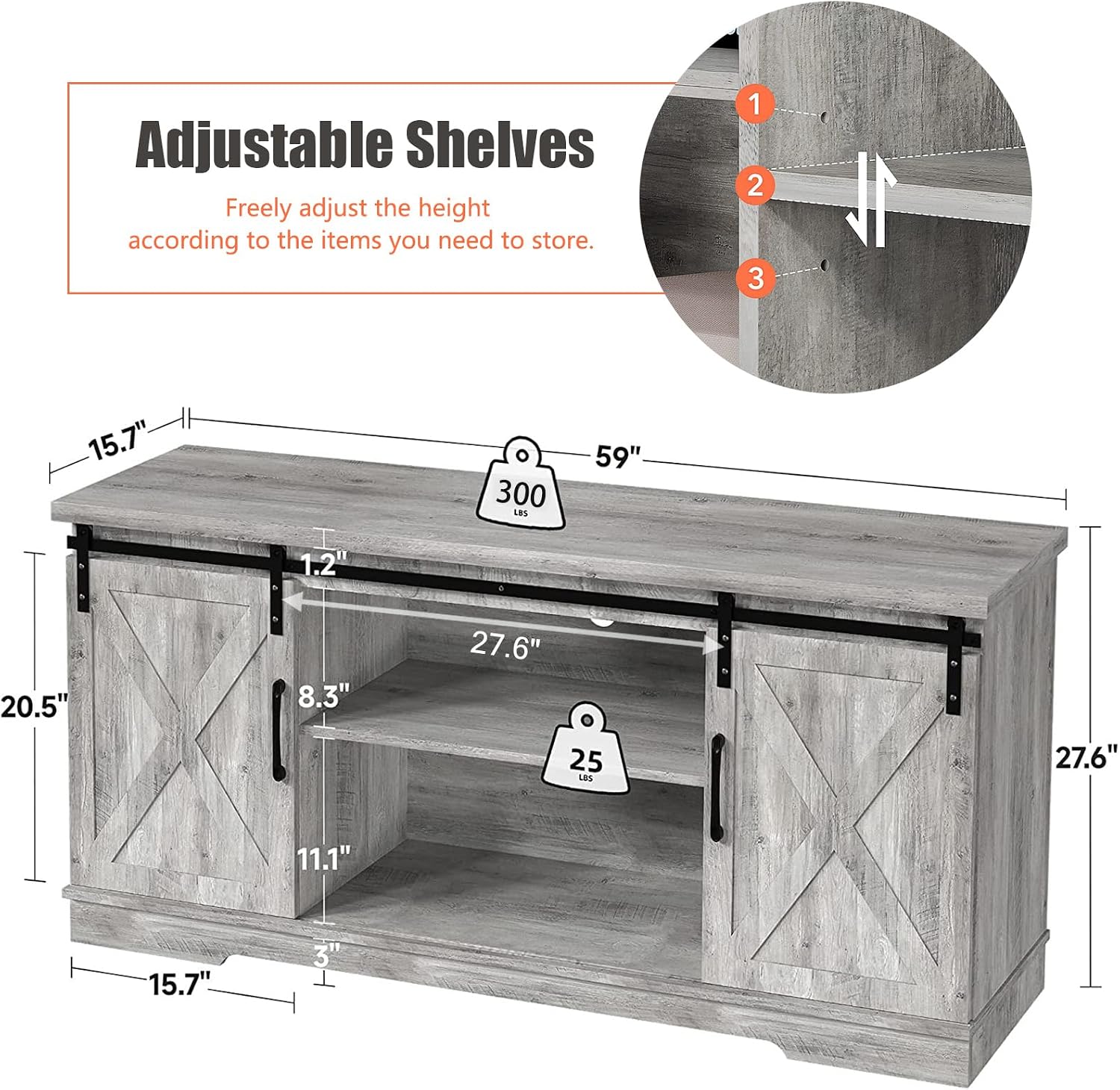 IDEALHOUSE TV Stand Farmhouse Entertainment Center for 65 Inch TV Media Console Cabinet, Gray Barn Doors TV Stand with Storage and Shelves, Modern TV Console Table Furniture (Gray)