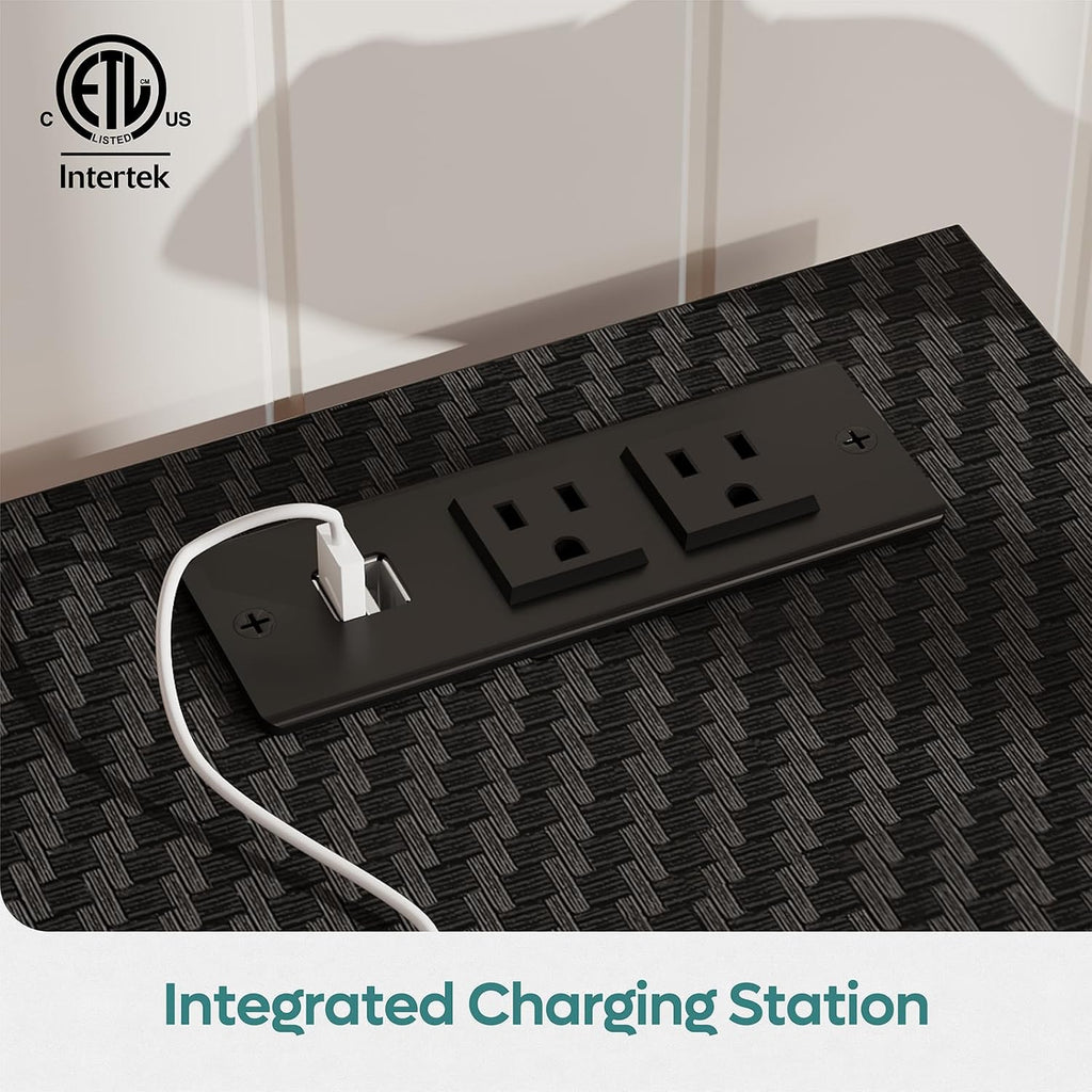Bestier TV Stand with Power Outlets for Bedroom, Gaming TV Stand for 65inch TV, Black Entertainment Center for PS5, TV Console with Adjustable Glass Shelves for Living Room, Black