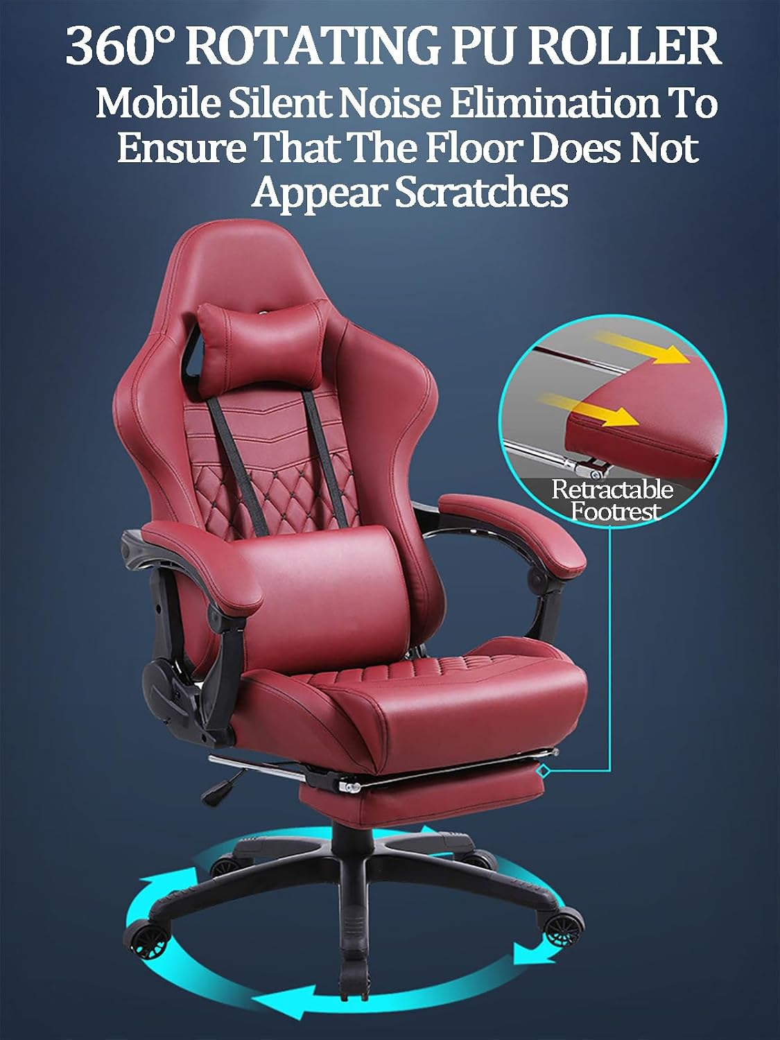 Ergonomic Office Chair Computer Chair with Lumbar Support Big and Tall Gaming Chairs for Adults with Footrest Swivel Seat Height Adjustable Computer Chair with Headrest red