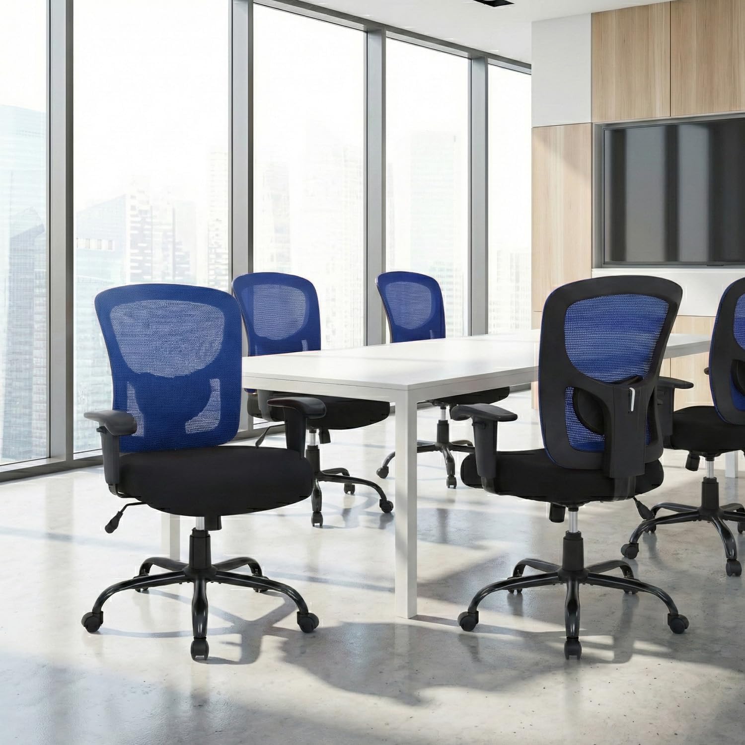 BestOffice Big and Tall Office Chair Mesh Computer Chair with Lumbar Support Wide Seat Adjust Arms Rolling Swivel High Back Task Executive Ergonomic Chair for Home Office, Blue