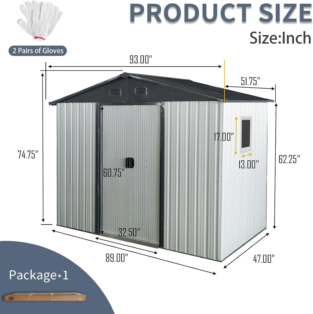 8ft x 4ft Outdoor Metal Storage Shed with Window and Metal Foundation,UV Protection & Waterproof Garden Tools Storage for Backyard, Patio, Lawn (White)