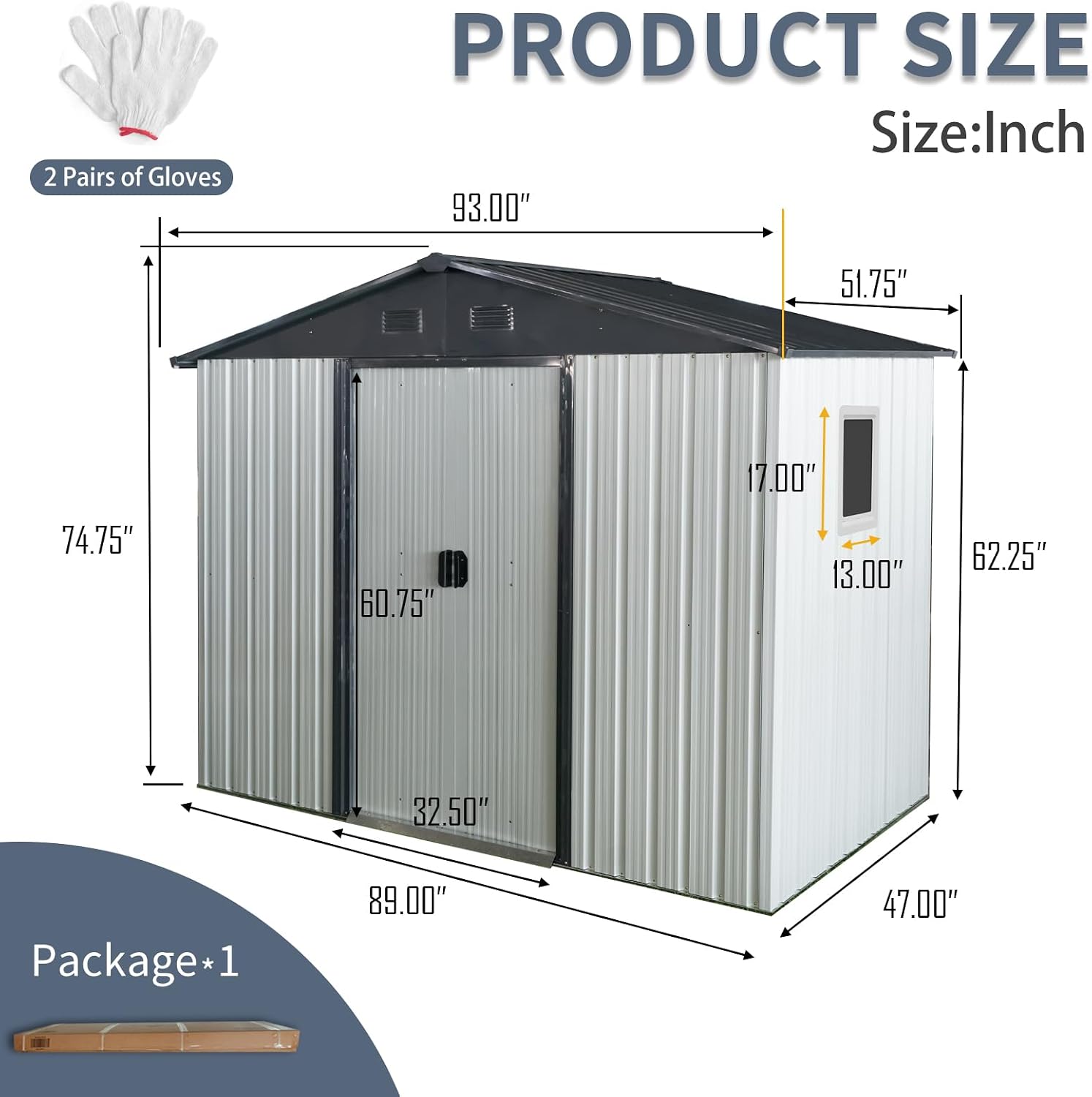 8ft x 4ft Outdoor Metal Storage Shed with Window and Metal Foundation,UV Protection & Waterproof Garden Tools Storage for Backyard, Patio, Lawn (White)