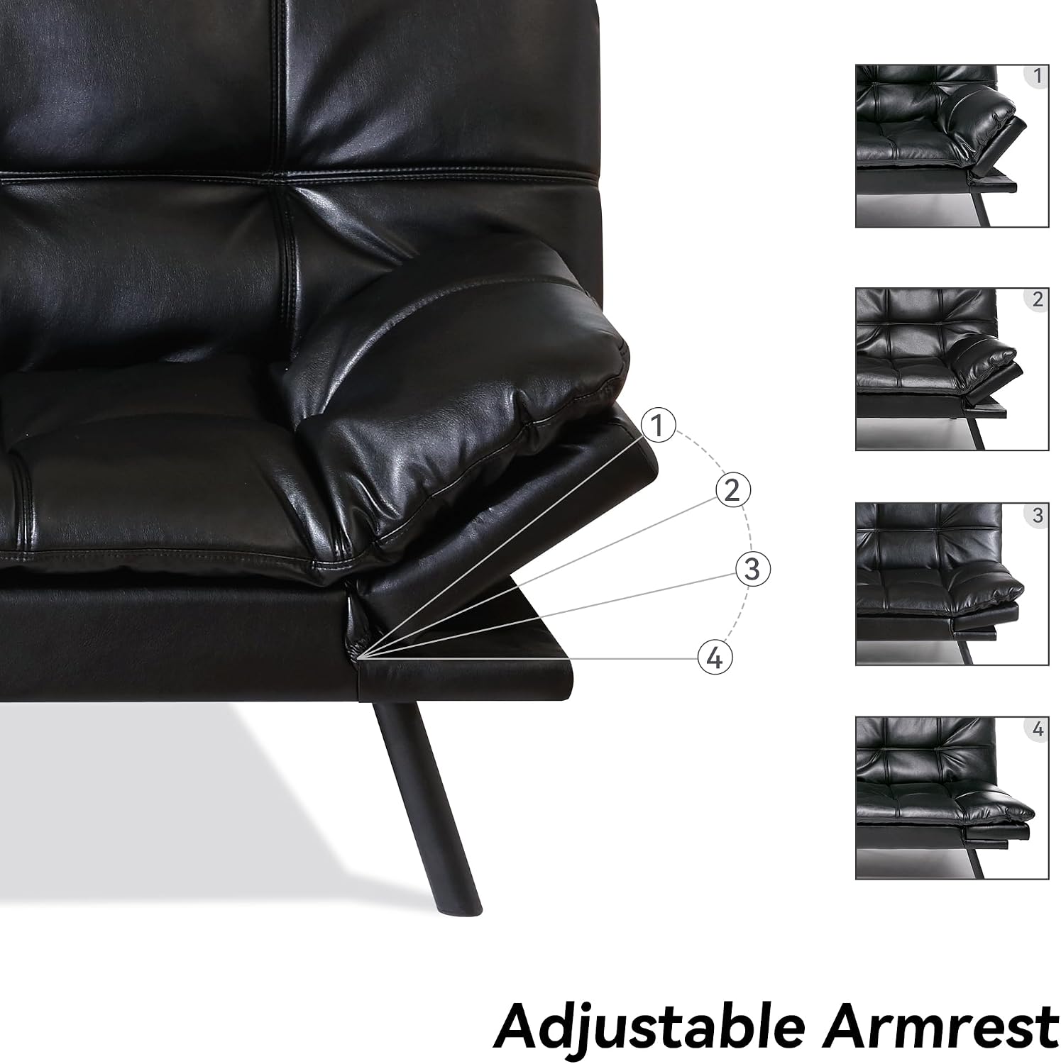 71' Convertible Futon Sofa Bed,Bright Black Faux Leather Futon Couch,Memory Foam Reclining Sleeper Sofa Bed,Modern Folding Small Loveseat Couches for Living Room,Office,Apartment