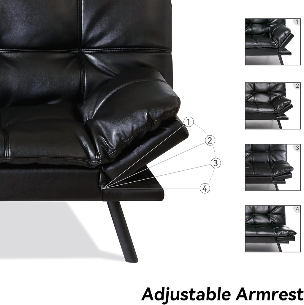 Convertible Faux Leather Futon Sofa Bed,Memory Foam Futon Couch,Small Splitback Modern Folding Loveseat Sleeper Sofa Couches for Living Room,Office,Apartment,Classic Black