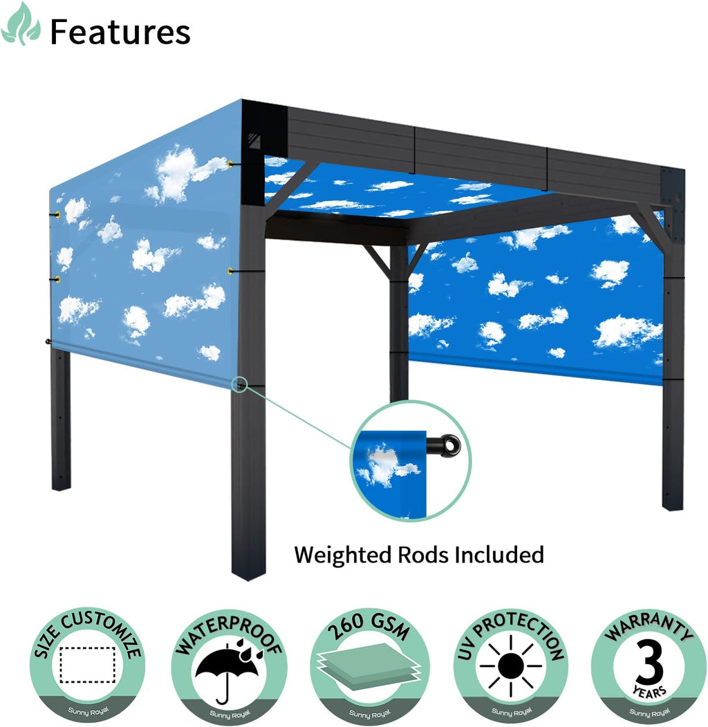 SunnyRoyal Pergola Shade Canopy Cover Waterproof 8' x 4' Replacement Shade Cloth Sail Panelfor Pergola Canopy Outdoor Privacy Patio Porch with Grommets Weighted Rods (Blue Sky)