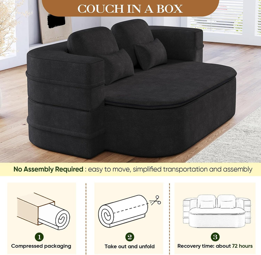 Antetek Convertible Sleeper Sofa, Modern Folding Futon Chenille Floor Foam Compression Loveseat Sofa Bed Couch, Foldable Full Size Guest Bed with 4 Pillows for Living Room Bedroom Apartment, Black