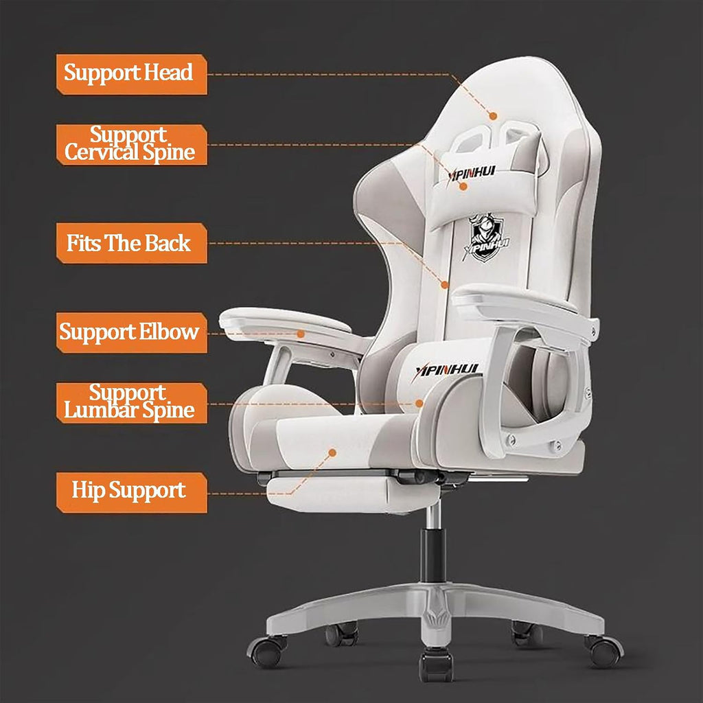 JSWHYBD Ergonomic Office Chair with Footrest Video Gaming Chairs for Adults 400lb High Back Reclining Computer Chair Big and Tall Pu Leather Adjustable Chair Nofootrest White