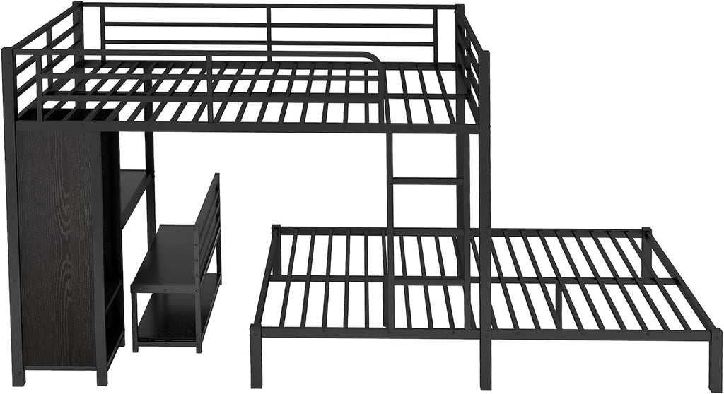 Bellemave Queen bunk Bed, Queen loft Bed with Desk and Shelves and Wardrobe, Black