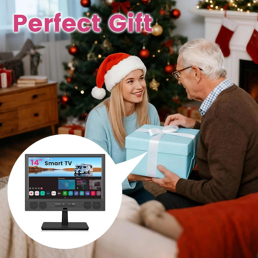 othoig 14 Inch Small Smart TV HD LED, Small Portable Smart TV with Built-in APP, Digital ATSC Tuner,HDMI/USB/AV Inputs, Small Smart Television for Kitchen,Bedroom,RV,Camper