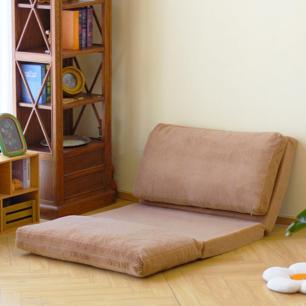 N&V Folding Matress Sofa Bean Bag Bed, Foam Filling Folding Matress Sofa, Includes Removable and Machine Washable Cover, Soft Premium Faux Fur (Small, Brown)