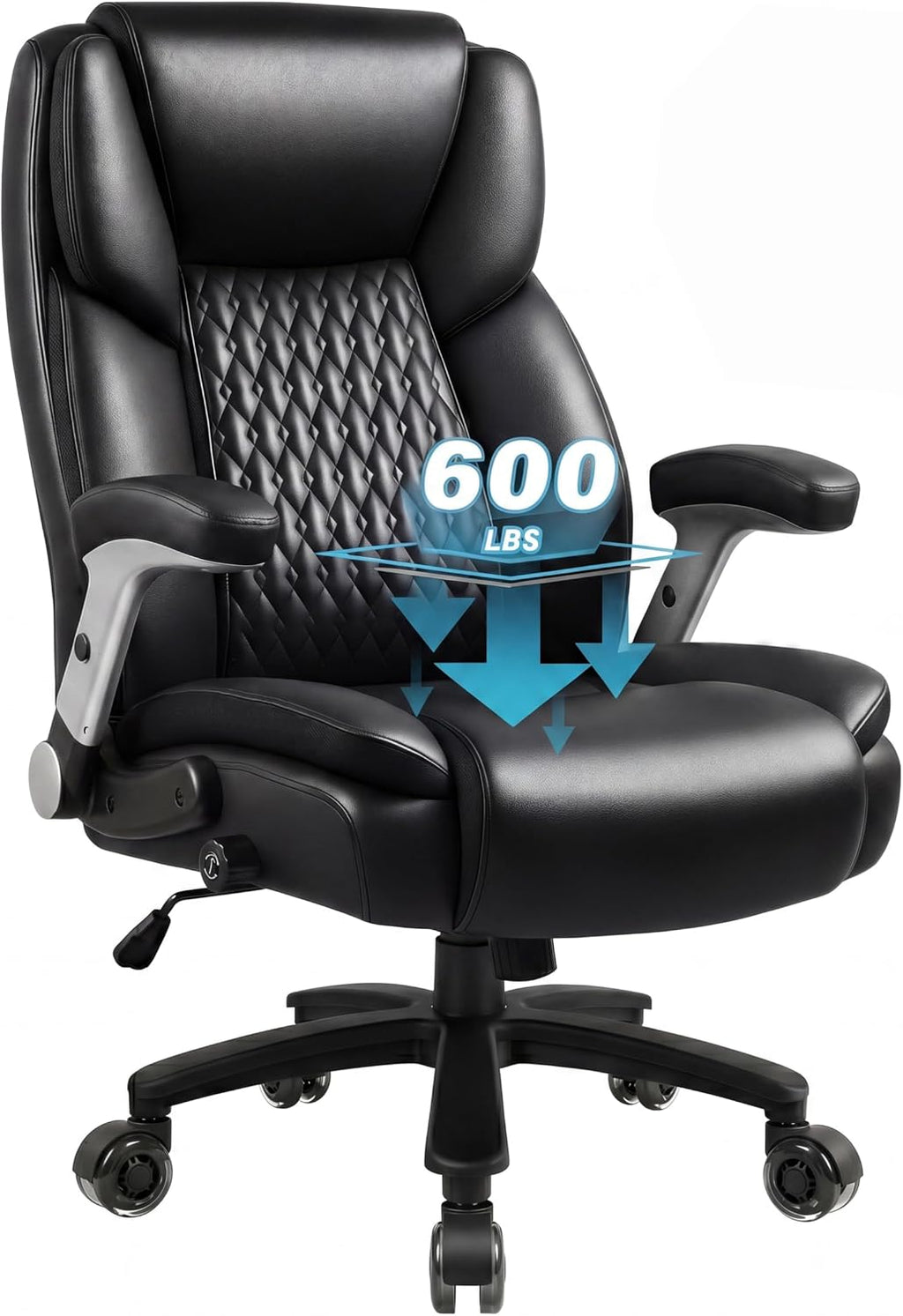 LEMBERI 600lbs Big and Tall Office Chair with Flip up Armrest, Heavy Duty Executive Desk Chair for Heavy People, High Back Computer Chair with Adjustable Lumbar Support,Black
