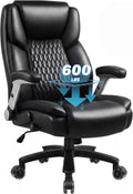 LEMBERI 600lbs Big and Tall Office Chair with Flip up Armrest, Heavy Duty Executive Desk Chair for Heavy People, High Back Computer Chair with Adjustable Lumbar Support,Black