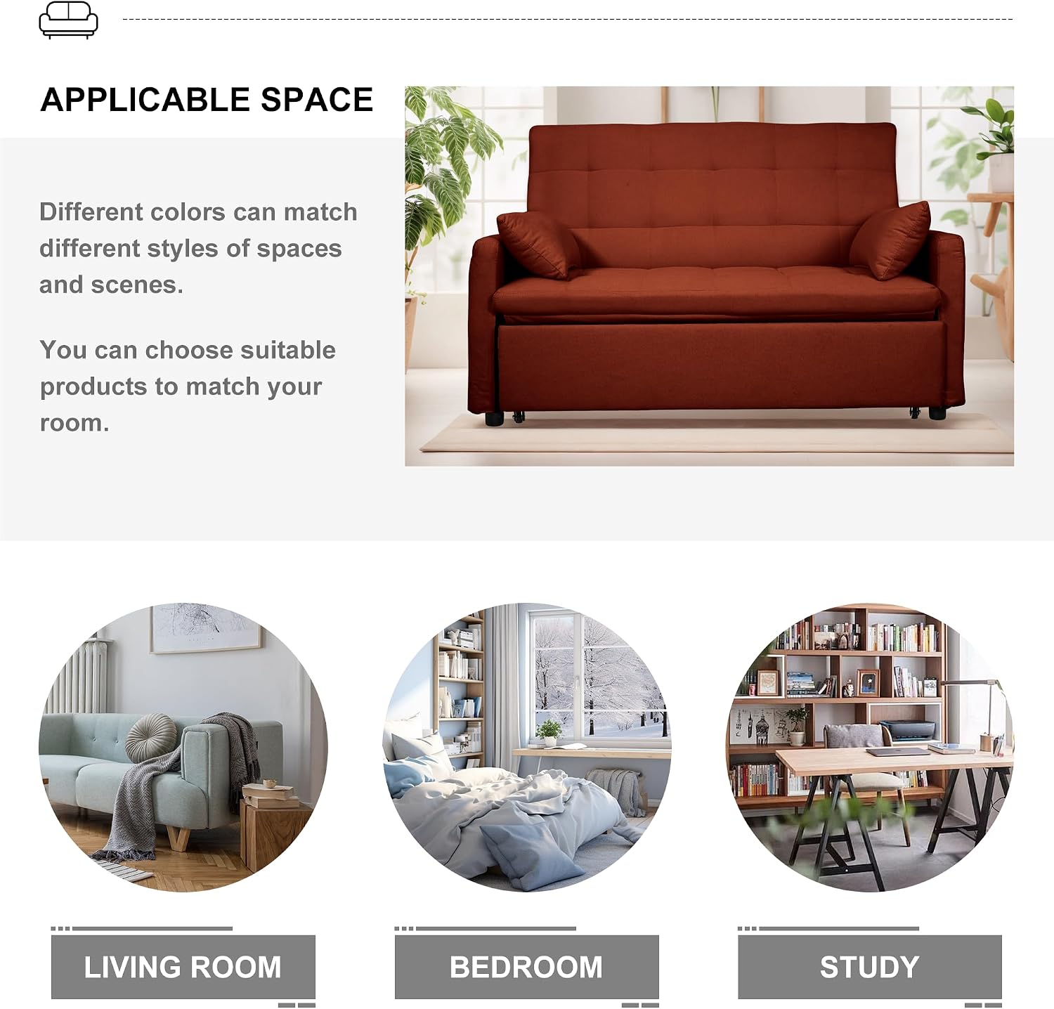 Oversized 3-in-1 Convertible Sleeper Sofa Bed, Futon Couch with Pullout Bed, 2-Seater Loveseat Sofa w/Pockets, Adjustable Backrest and Pillows for Living Room Apartment (Orange-Button Tufted)