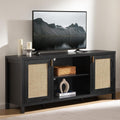 SICOTAS Rattan TV Stand for Living Room - 26' Tall Farmhouse Entertainment Center with Storage and Wicker Door, Media TV Console Cabinet for TVs Up to 65 Inch, Black Oak