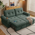 Convertible Couches, Queen Size Pull Out Sofa Bed with USB Charging Port and Cup Holders, Plannelette Fabric Convertible Sofa Bed for Small Space, Living Room, Apartment, Guest Room, Green