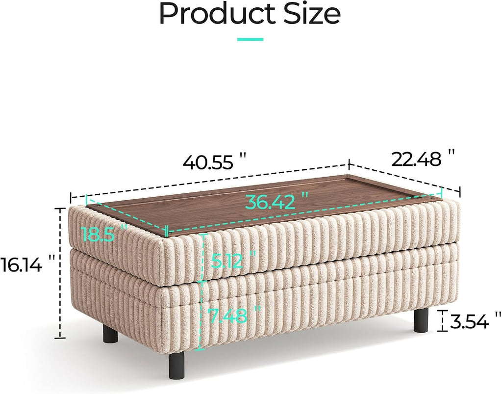 LINSY HOME Sectional Sleeper Sofa with Pull Out Couch Bed for Living Room (Beige) | Plush Corduroy, Storage Ottoman, Storage Chaise, Pull Out Couch, USB Charging