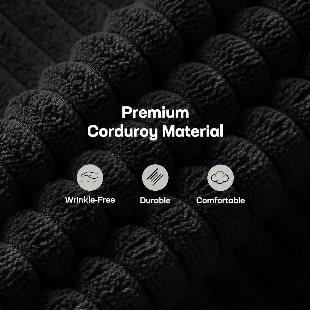 Marsail 66' Futon Sofa Bed, Convertible Corduroy Futon Couch with Adjustable Backrest & Armrests, Small Sleeper Sofa Loveseat for Living Room, Apartment, Black