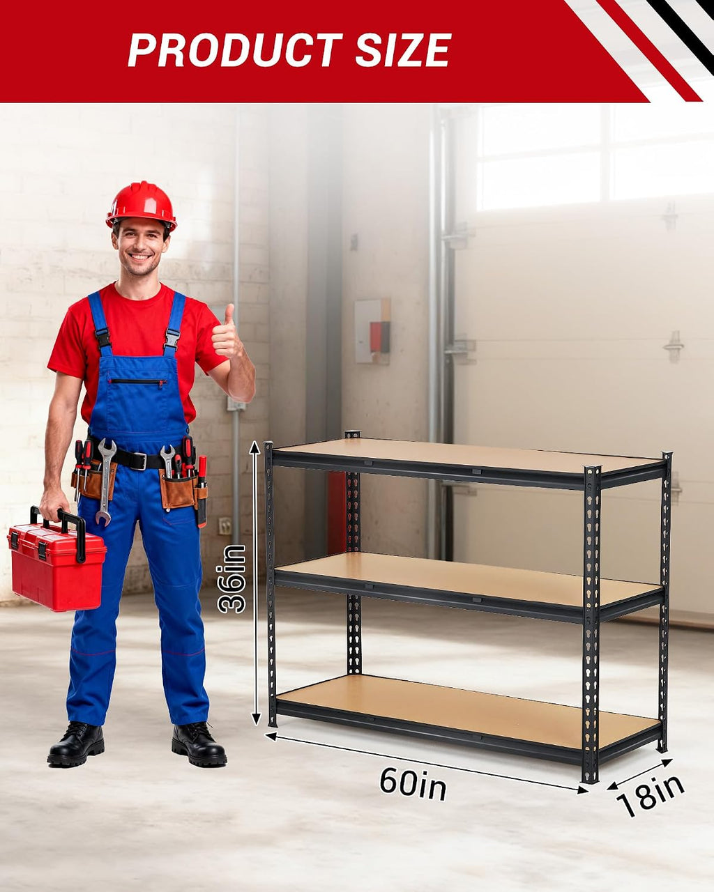 Garvee 3Tier Adjustable Garage Shelving Units, 1320 Lbs Heavy Duty Metal Utility Rack Shelf, 48' W x 24' D x 72' H Inches Storage Shelves, Freestanding Shelving Units for Shed, Basement