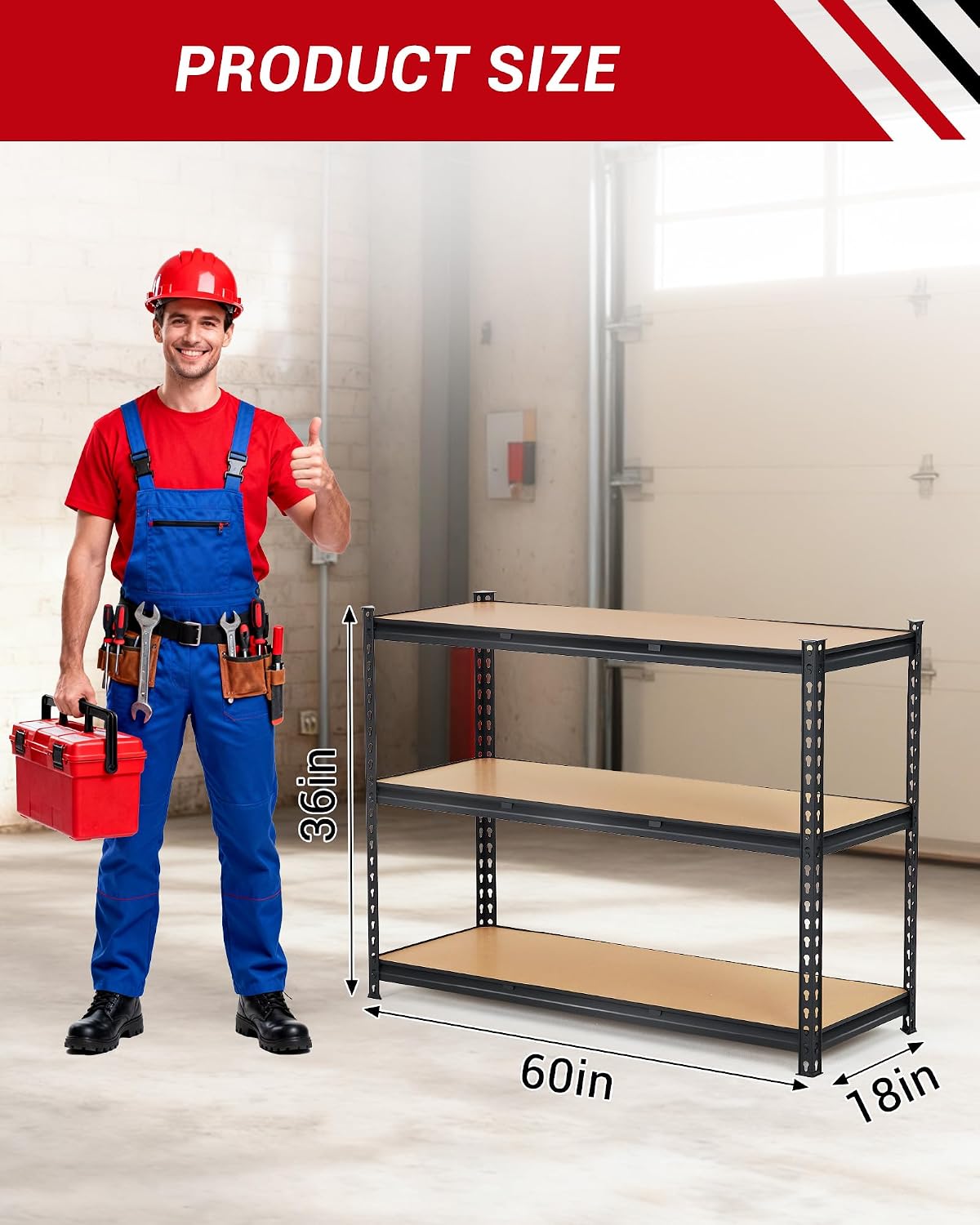 Garvee 3Tier Adjustable Garage Shelving Units, 1320 Lbs Heavy Duty Metal Utility Rack Shelf, 48' W x 24' D x 72' H Inches Storage Shelves, Freestanding Shelving Units for Shed, Basement