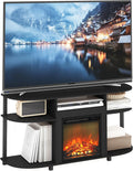 Furinno Jensen Fireplace TV Stand, Curved Entertainment Center, TV Console for TV up to 55 Inch with Fireplace and Open Storage, for Living Room, Bedroom, Americano