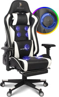 Gaming Chair for Adults,RGB Computer Chair with Footrest, Ergonomic Chair 4D Armrest Move Up And Down 8CM - Video Game Chair with Lumbar Massage Support And Headrest for Office Teenager,White