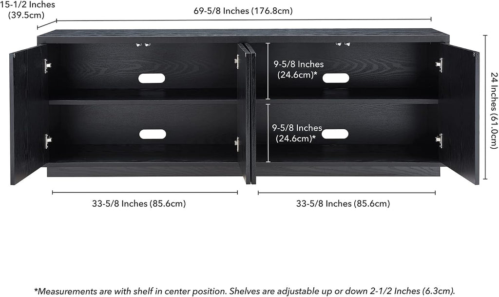 Henn&Hart Hanson Rectangular TV Stand for TV's up to 75' in Black Grain | Rectangular, for TV's, in Black Grain