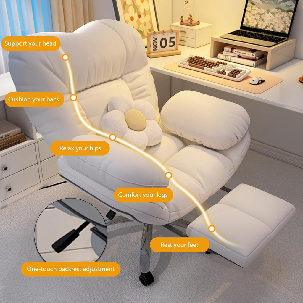 Comfortable Office Chair with Adjusted 90° and 160° Backrest and Armrests, Gaming Computer Chair with Lumbar Support, Foot Rest for Bedroom, 27.56 * 23.23 * 45.67 in