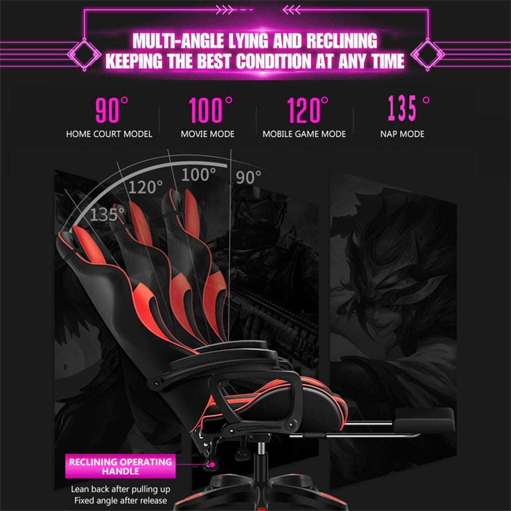 Gaming Chair for Adult with Footrest and Massage, Video Game Chair with Speakers and RGB LED Lights, PU Leather, Ergonomic Racing Computer Chairs with Lumbar Support and Armrest,Black