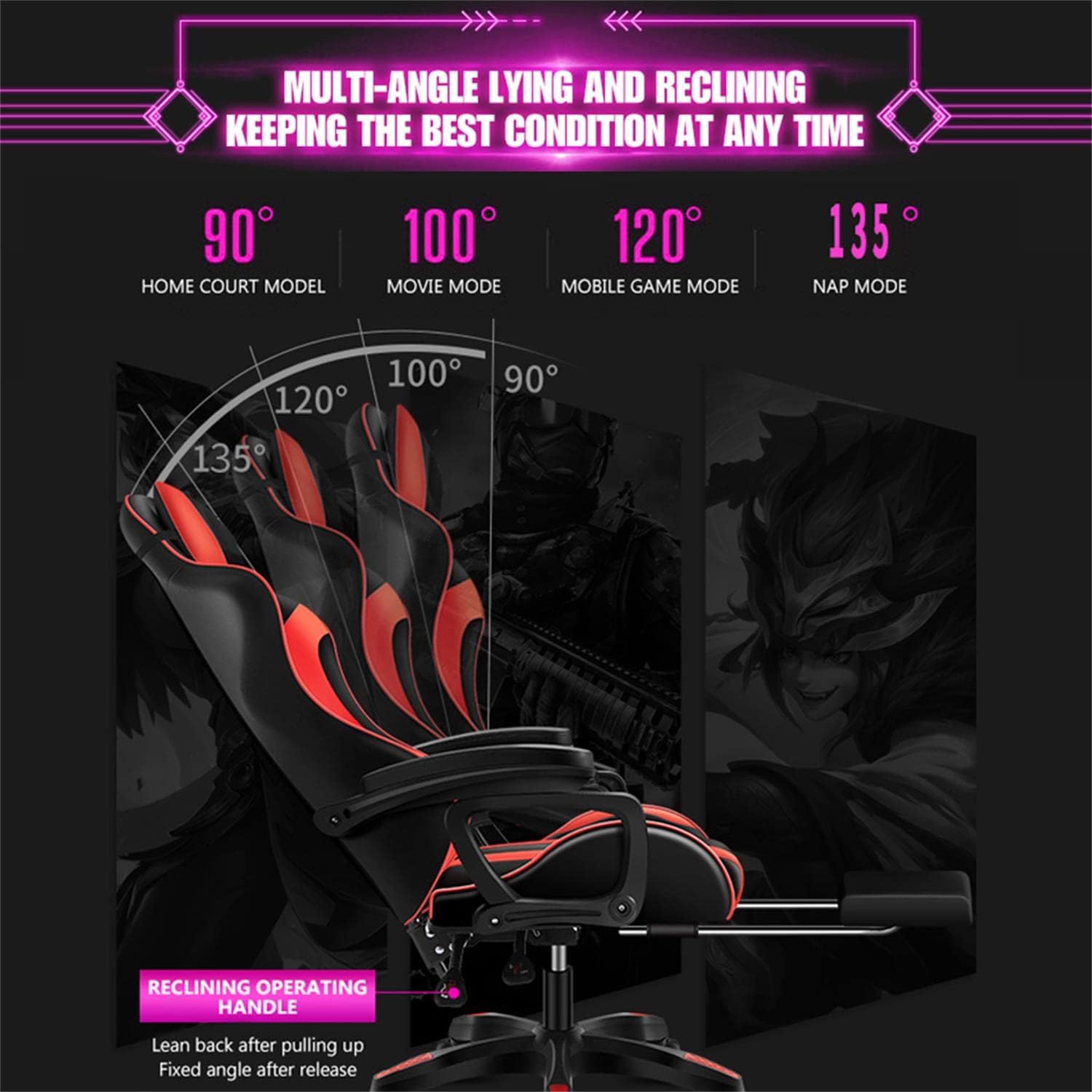 Gaming Chair for Adult with Footrest and Massage, Video Game Chair with Speakers and RGB LED Lights, PU Leather, Ergonomic Racing Computer Chairs with Lumbar Support and Armrest,Pink