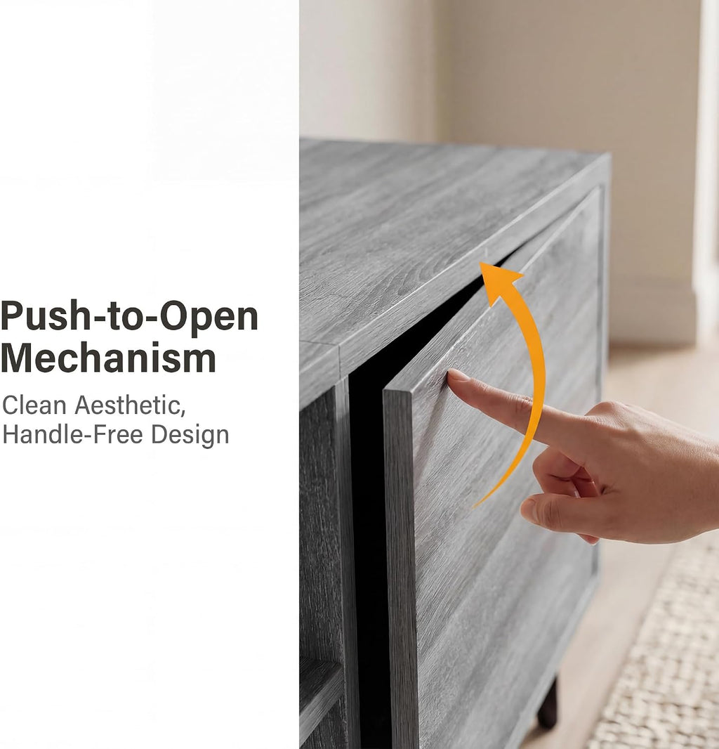 YESHOMY Mid-Century Modern TV Stand for 65-70 Inch TVs, 63 Inch Entertainment Center with Storage, Media Console with Push-to-Open Doors and Cable Management for Living Room, Bedroom(Light Gray)