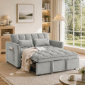 Convertible Sleeper Sofa Bed, Loveseat Sleeper Sofa with Large Side Pockets, Pull Out Sofa Bed with 3 Position Adjustable Backrest, 3 in 1 Velvet Couch Bed for Small Spaces, Apartment, Gray