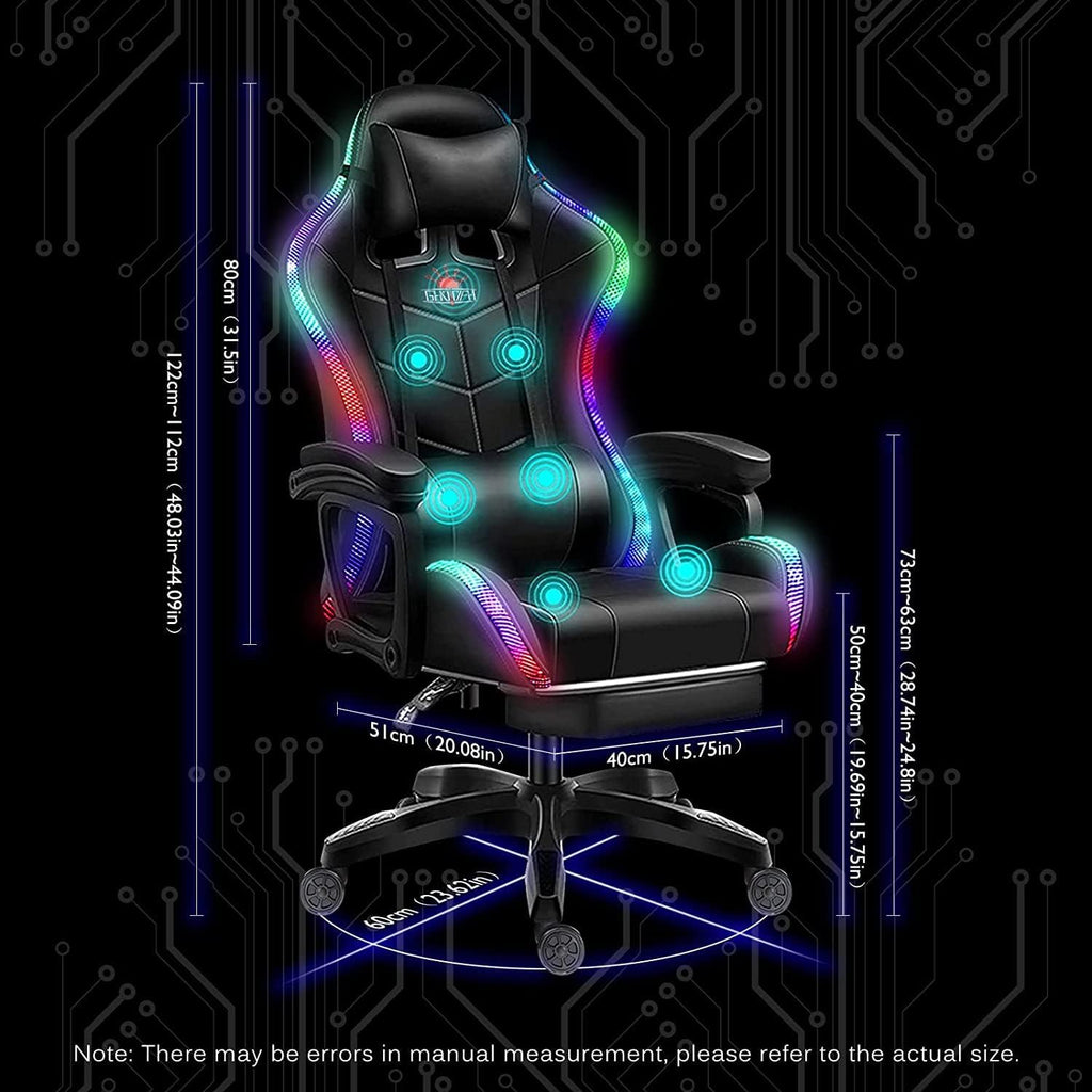 Ergonomic Gaming Chairs for Adults with Speakers and LED Lights Computer Chair with Footrest and Lumbar Support, High Back Video Game Chair for Home, Office,Pink