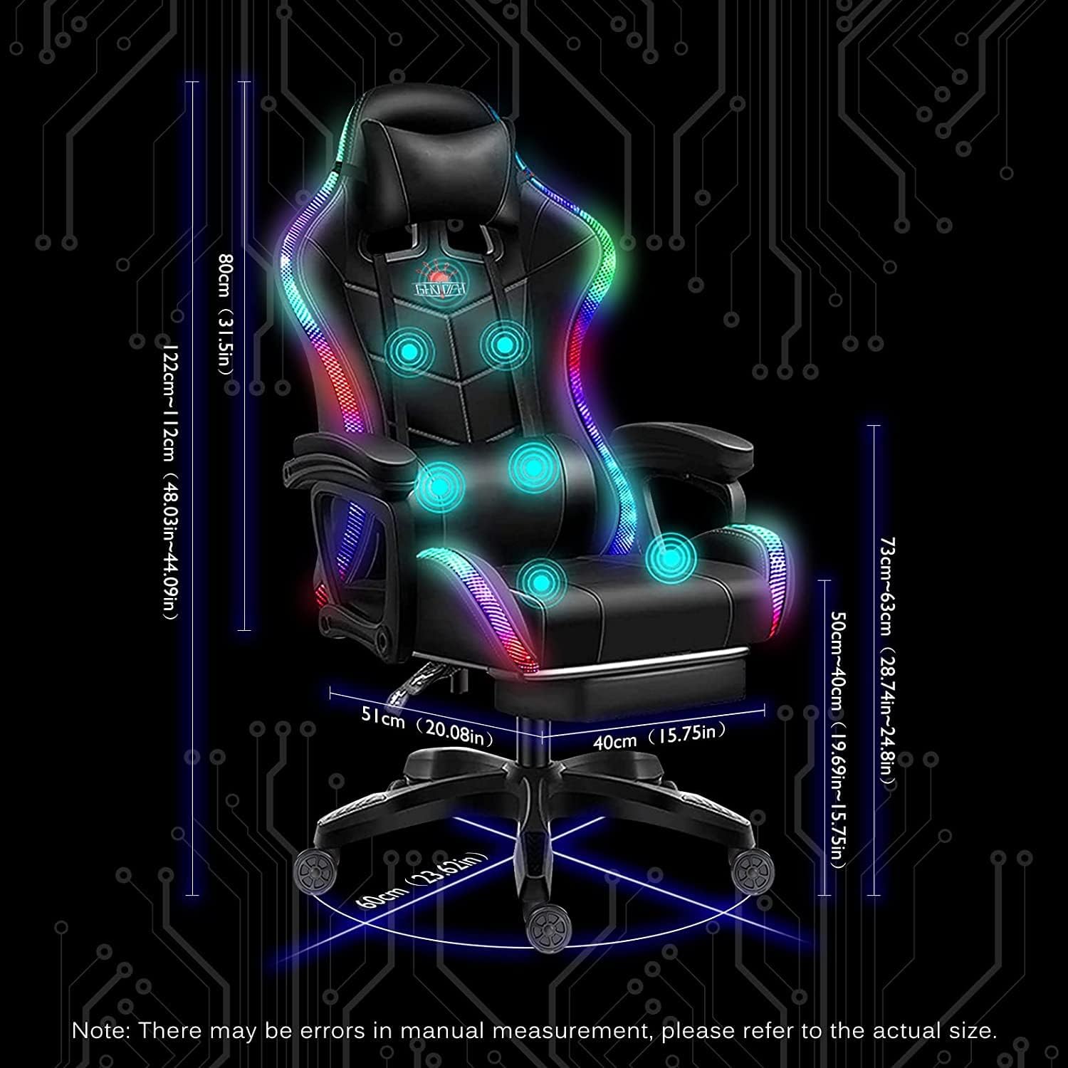 Ergonomic Gaming Chairs for Adults with Speakers and LED Lights Computer Chair with Footrest and Lumbar Support, High Back Video Game Chair for Home, Office,Pink