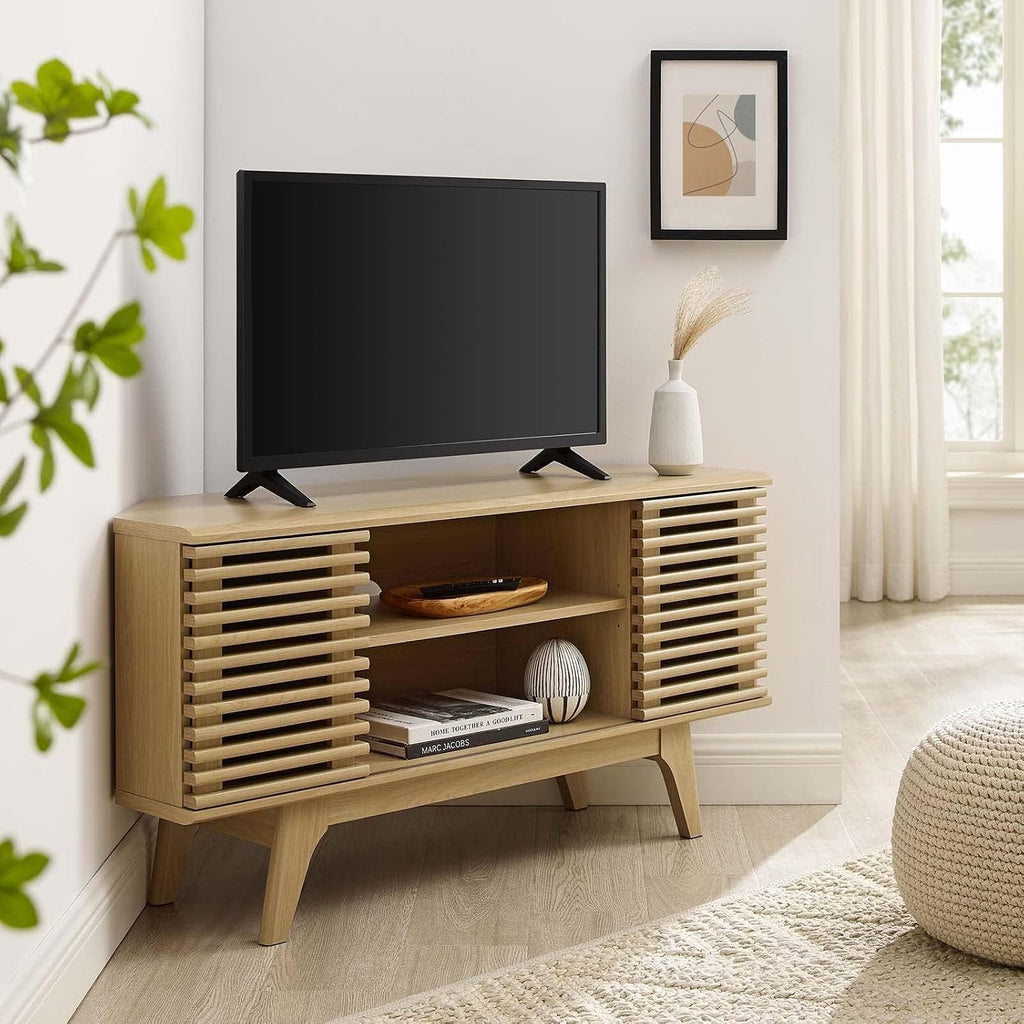 Modway Render Mid-Century Modern Low Profile 46' Corner Media TV Stand in Oak, 15 x 46 x 23