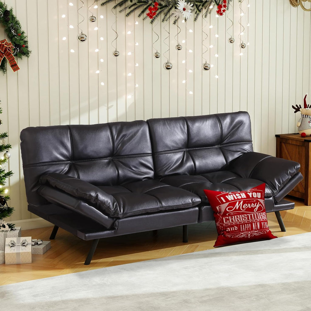 MUUEGM Futon Sofa Bed Couch Sofa, Memory Foam Futon Sleeper Sofa Loveseat Convertible Couch Bed for Small Compact Spaces, Apartment, Black